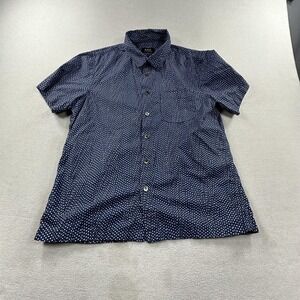 A.P.C. Shirt Mens Large Blue Polka Dot Short Sleeve Button Up Cotton Pocket